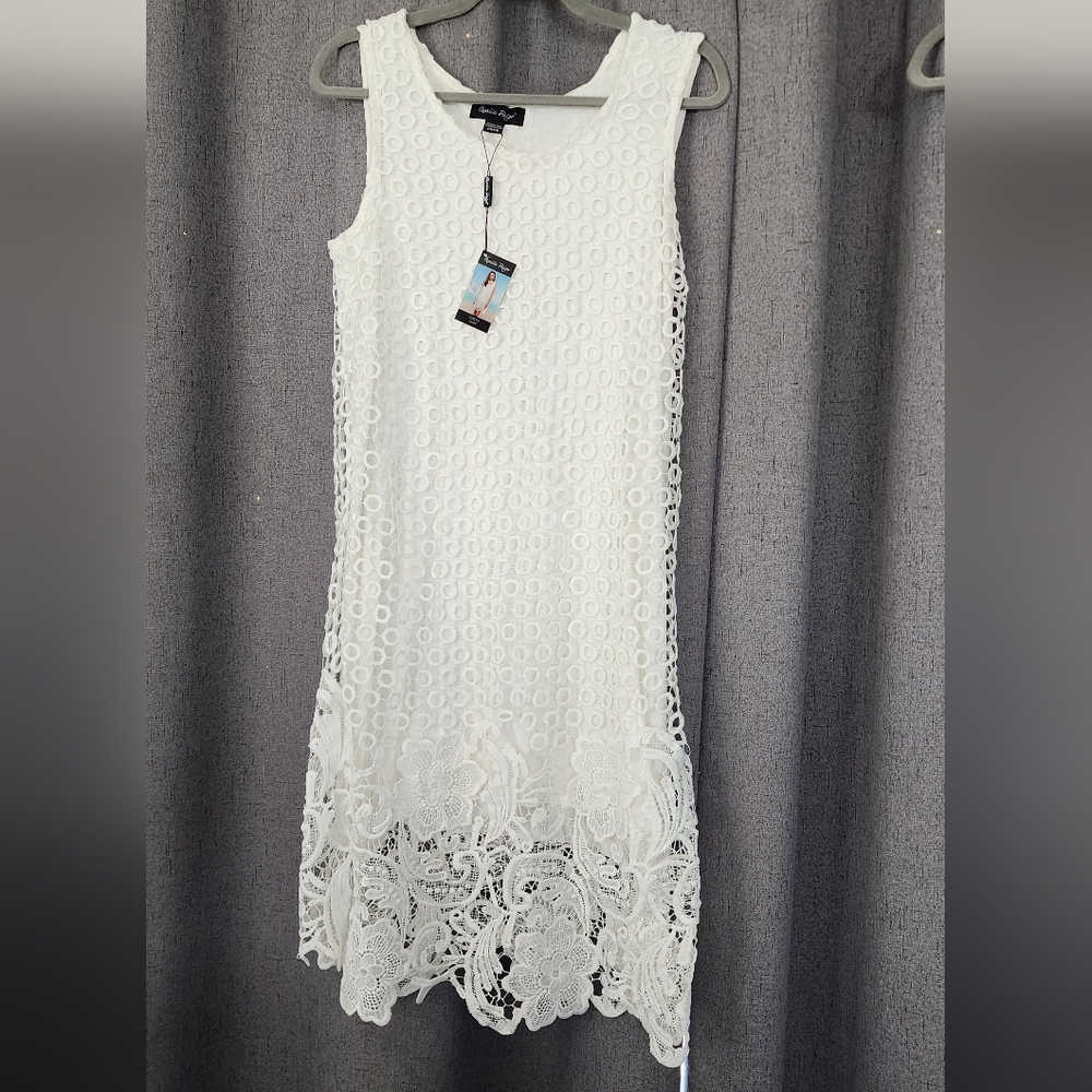 Charlie Paige White Crochet Mini Dress / Beach Robe Cover-Up - Small NWT